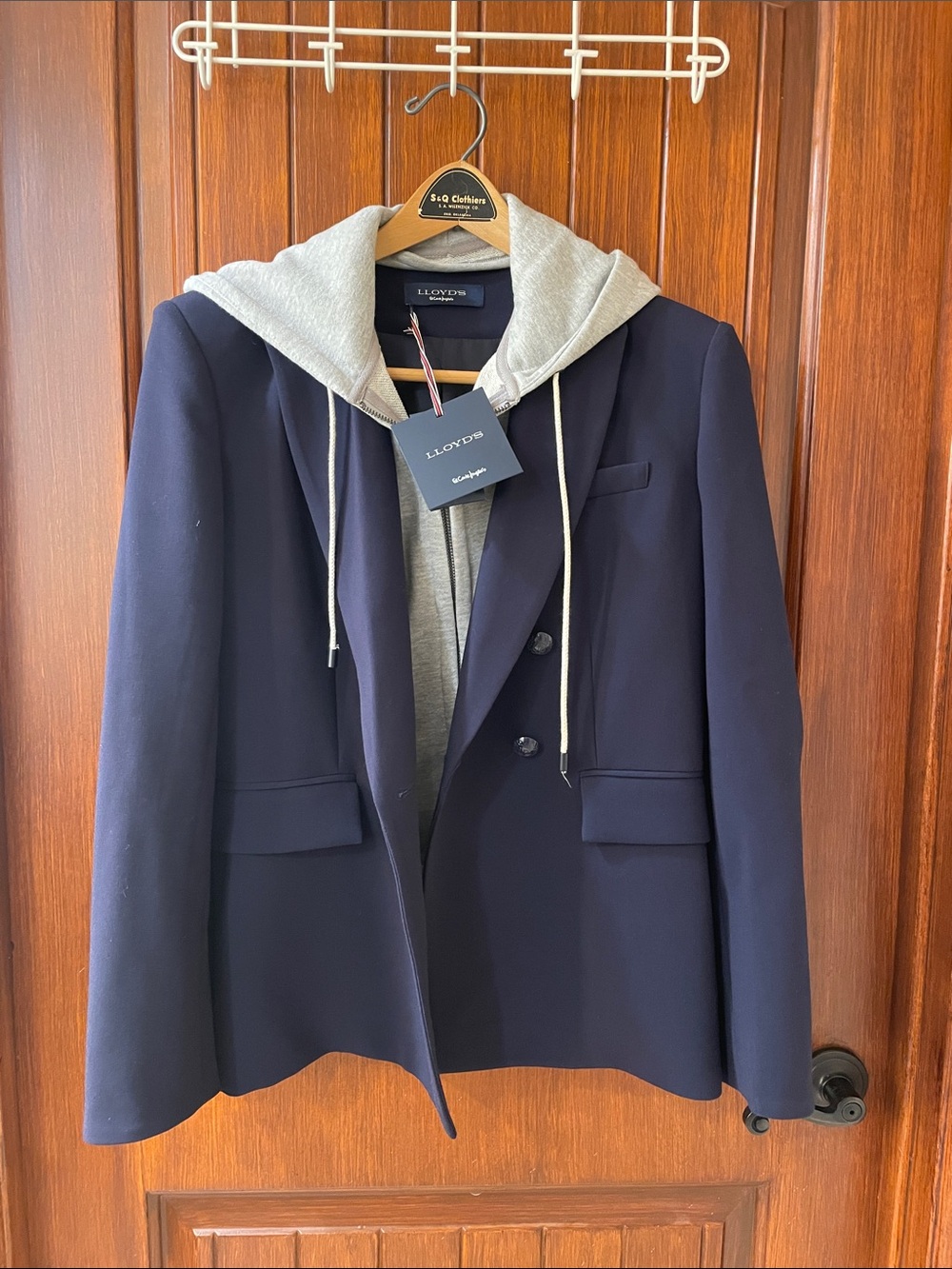 Navy Blazer with Gray Hooded Removable Insert - Smart Casual Layering